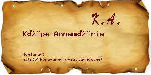Köpe Annamária névjegykártya